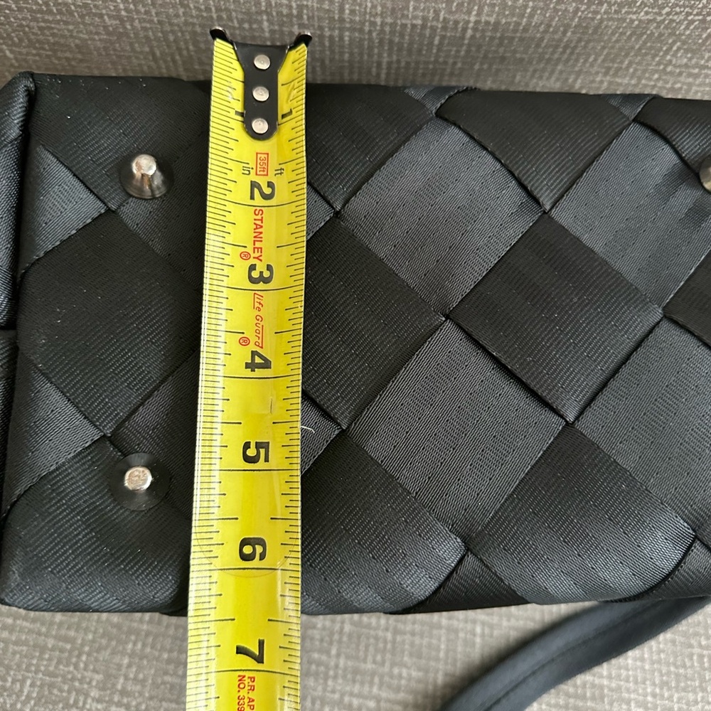 Maggie Bags Upcycled Seatbelt Shoulder Bag Black Woven Eco-Friendly Handbag - Picture 8 of 11
